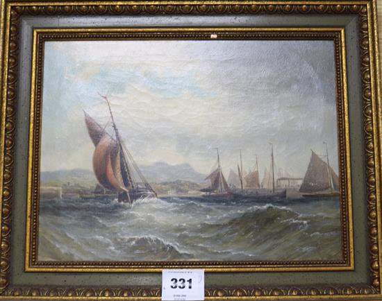 Late 19th century English School Fishing boat leaving harbour 9 x 12in.